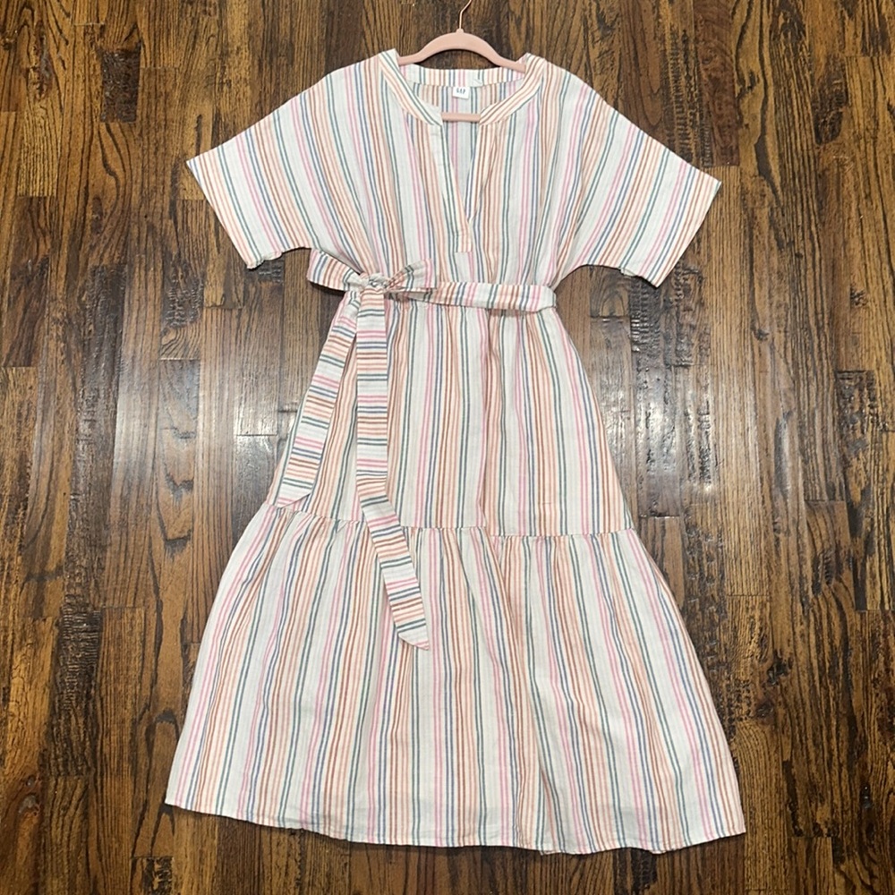 Linen-Cotton Ruffle Midi Dress  | Gap | Sz 10